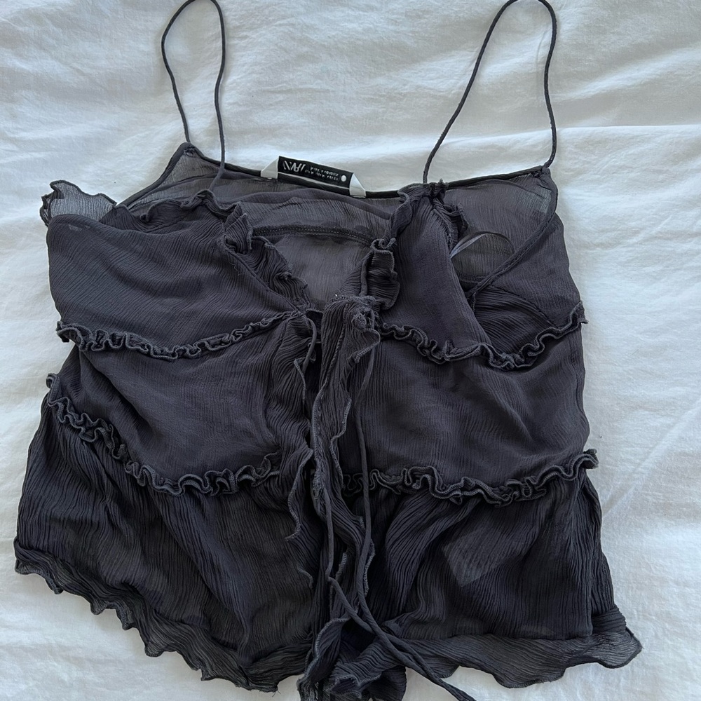 Grey tie front Zara top